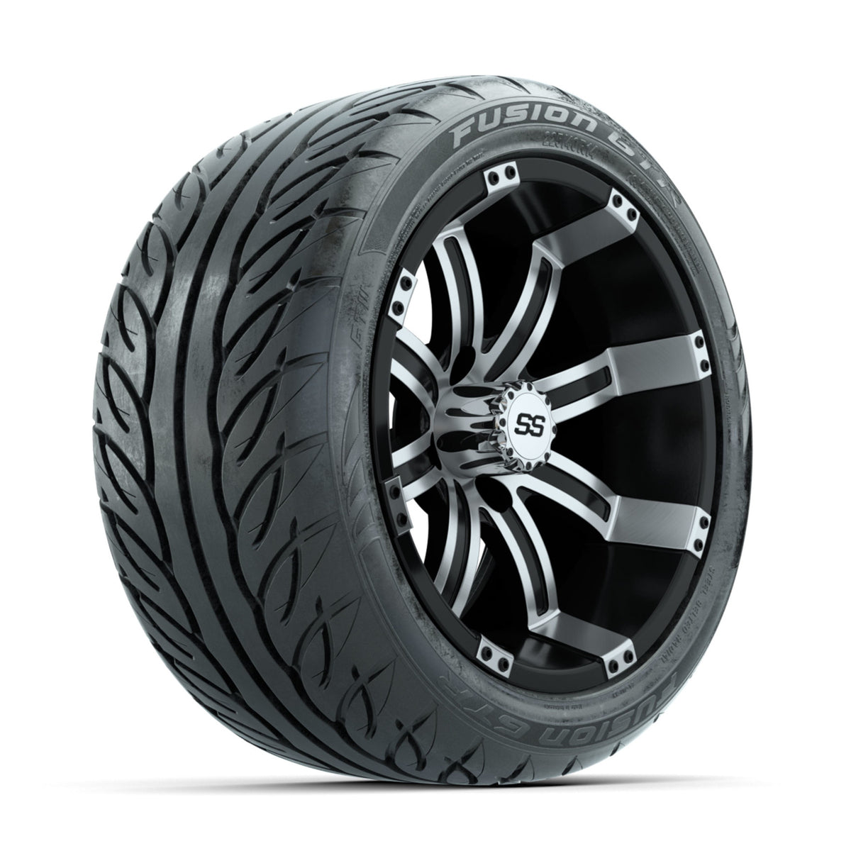 GTW Tempest Machined/Black 14 in Wheels with 225/40-R14 Fusion GTR Street Tires Full Set