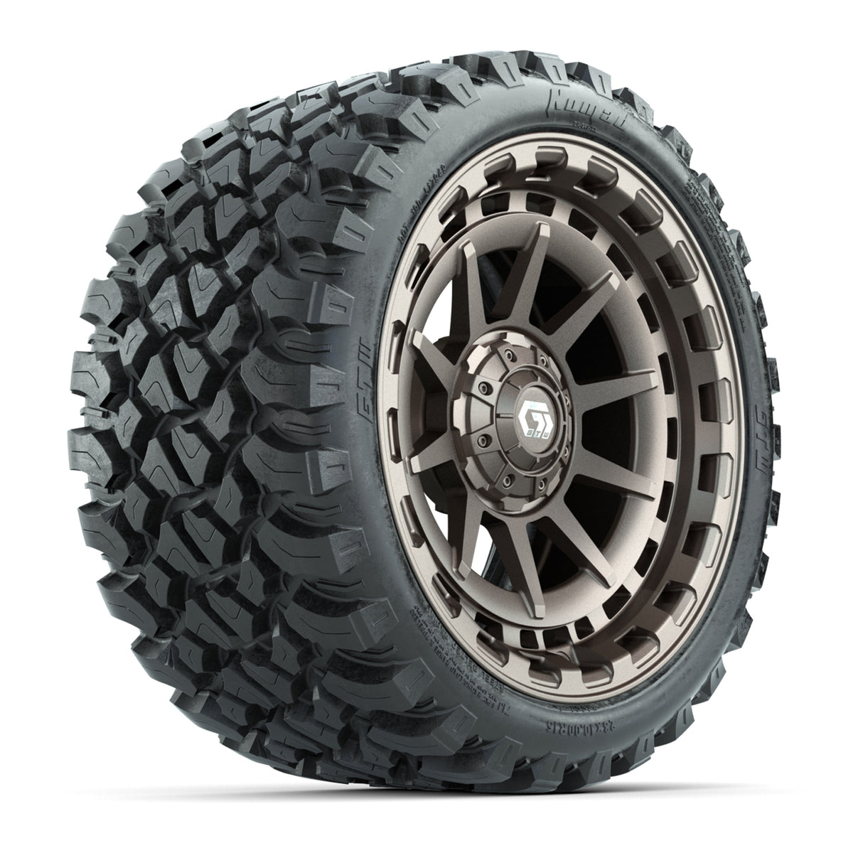 GTW® Barricade Satin Bronze 15 inch Wheels with 23x10-R15 Nomad Steel Belted Radial All-Terrain Tires Full Set