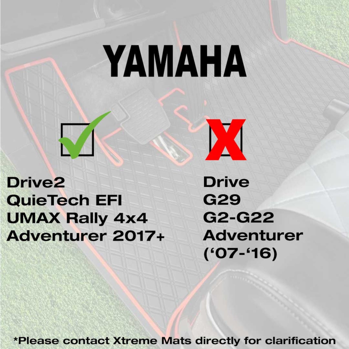 Xtreme Mats Full-Coverage Golf Cart Floor Mat | Yamaha Drive2 QuieTech EFI (2017+) / UMAX Rally – Black/Red