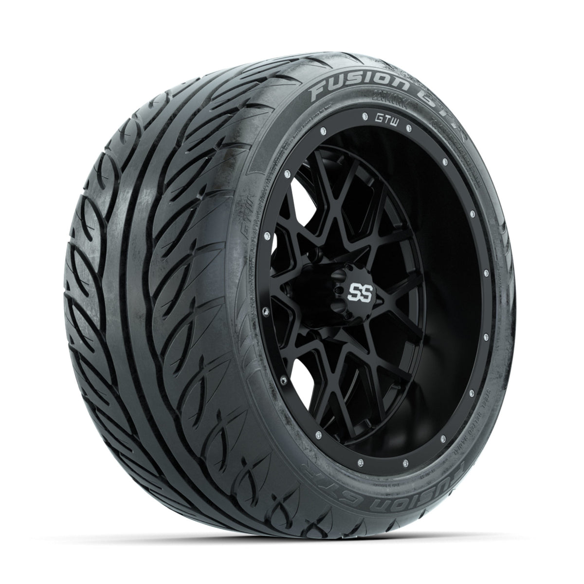 GTW Vortex Matte Black 14 in Wheels with 225/40-R14 Fusion GTR Street Tires Full Set