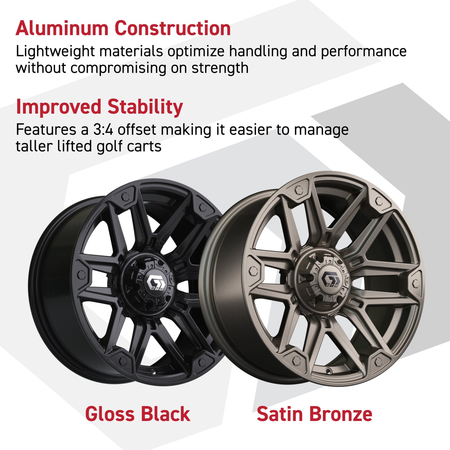 14" GTW® Graffiti Gloss Black Golf Cart Wheels & 255/45-R14 Fusion GTR Radial Street Tires (Set of 4)