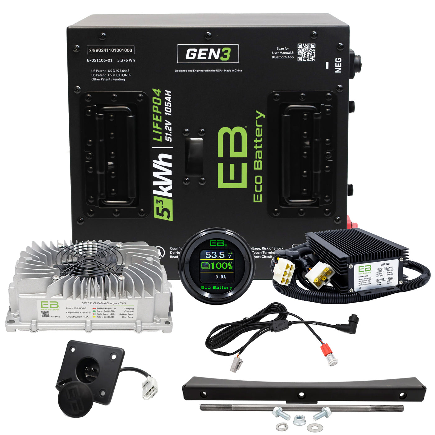 EZGO Freedom RXV Eco Lithium 51v 105Ah GEN3 Battery Bundle - Thru Hole 10 year warranty