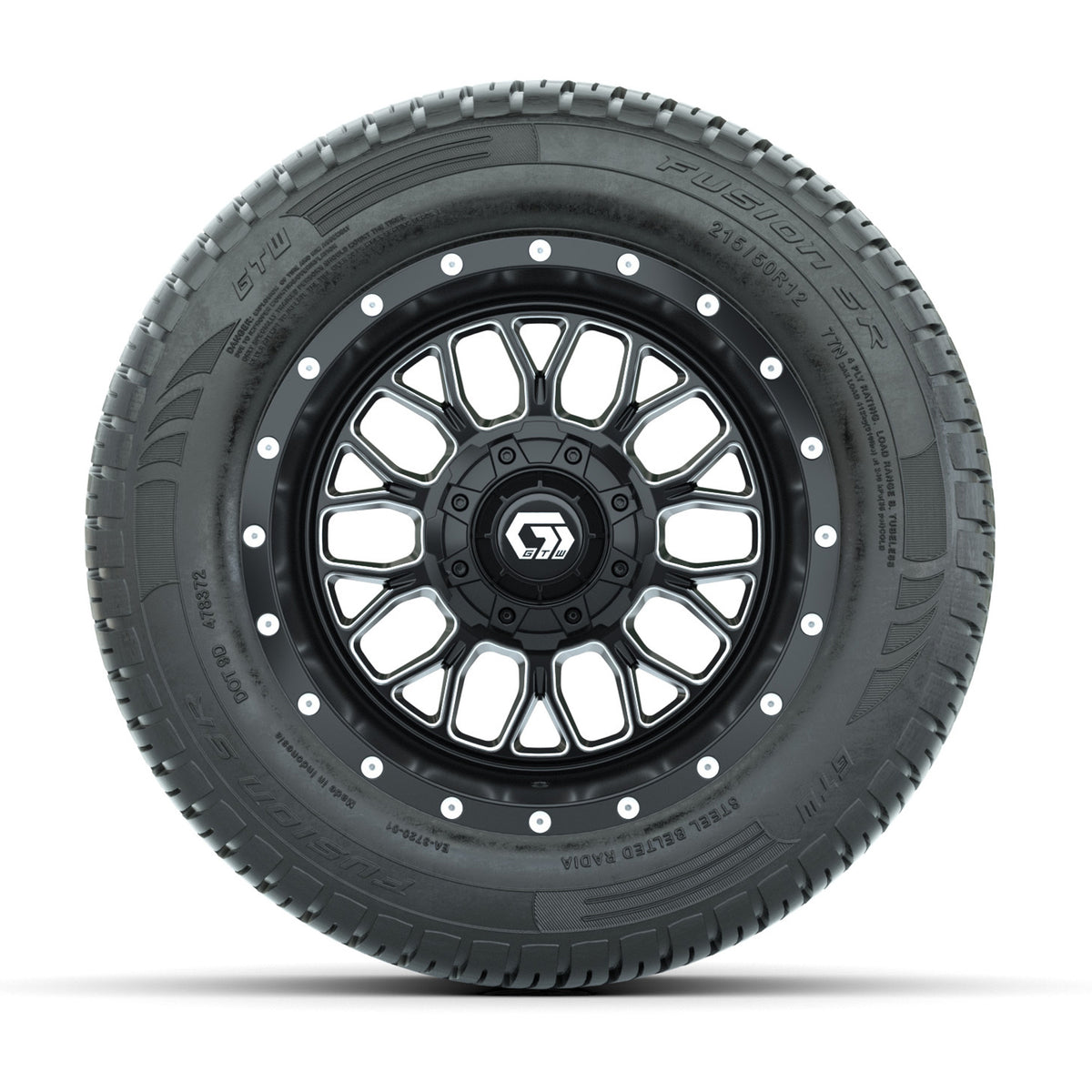Set of (4) 12 in GTW® Helix Machined & Black Wheels with 215/50-R12 Fusion S/R Street Tires