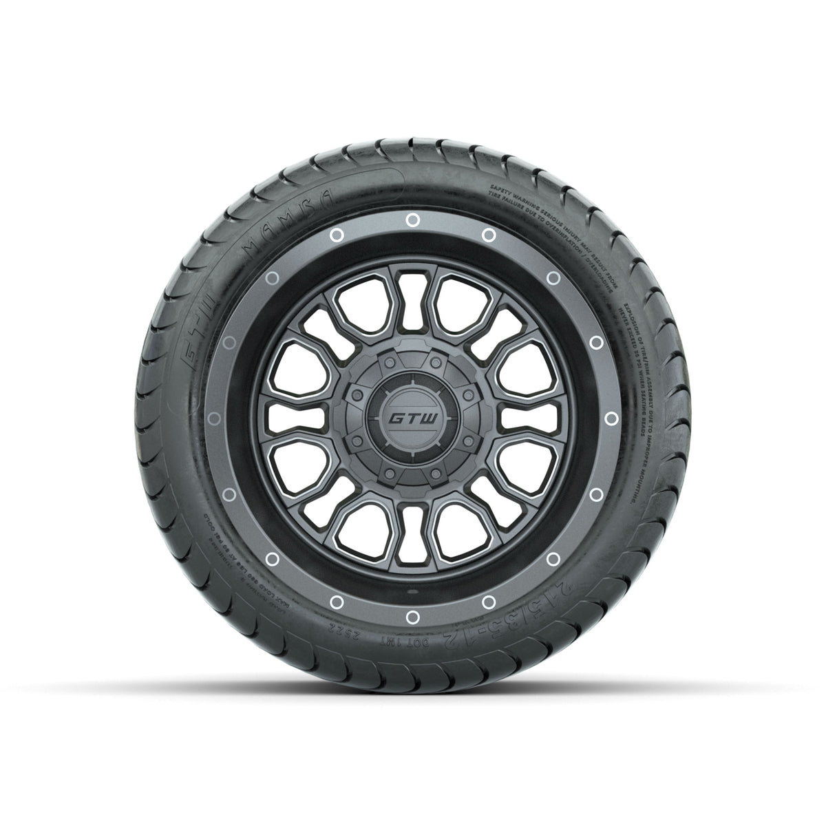 GTW Volt Gunmetal/Machined 12 in Wheels with 215/35-12 Mamba Street Tires Full Set