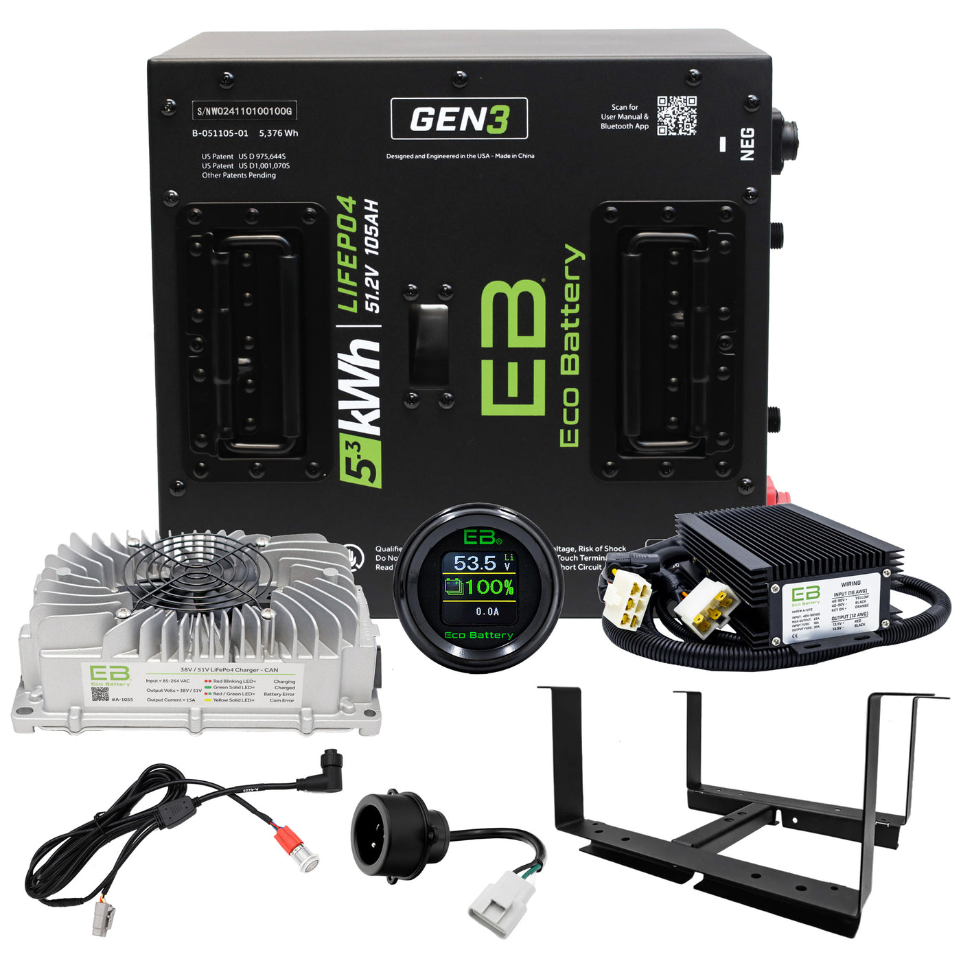 Eco Battery 51V 105aH LifePoh4 Lithium Golf Cart Battery Kit for Yamaha Drive 2 Gen 3 10 Year Warranty