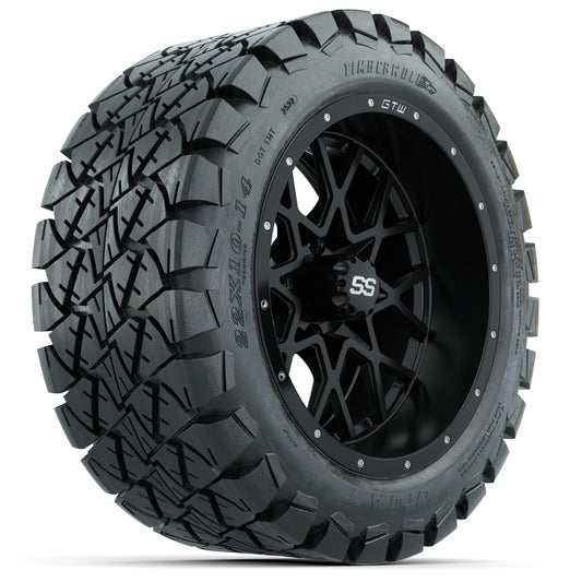 14 inch Matte Black Vortex  w/ 22 10 14 Timberwolf Hybrid Tire (set of 4)