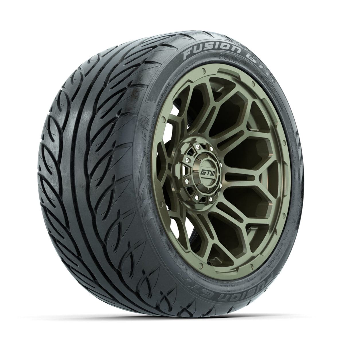 GTW Bravo Matte Recon Green 14 in Wheels with 225/40-R14 Fusion GTR Street Tires Full Set