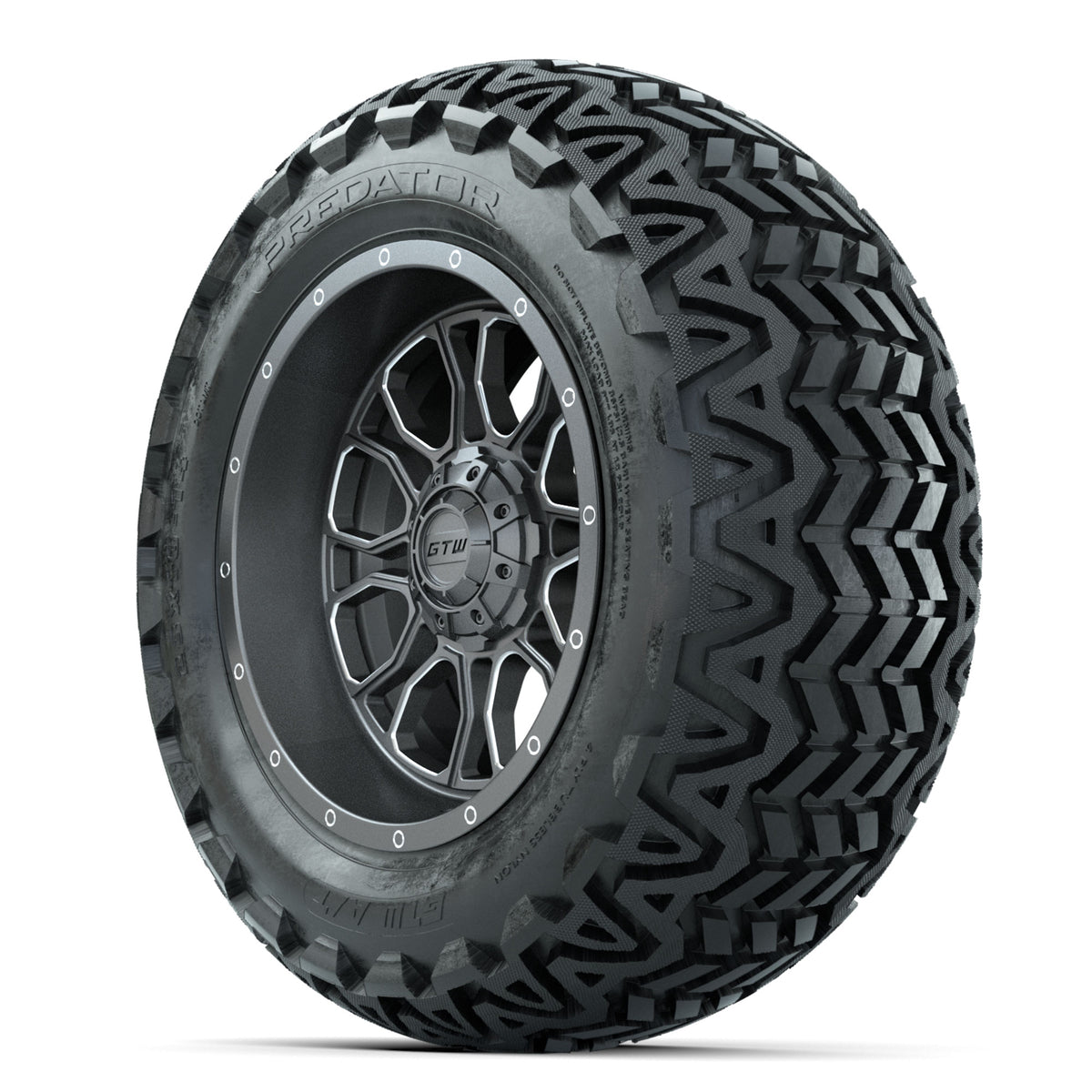 GTW Volt Gunmetal/Machined 14 in Wheels with 23x10-14 Predator All-Terrain Tires Full Set