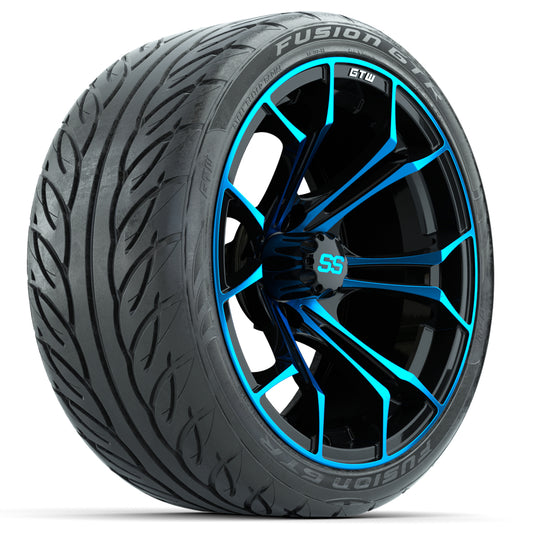 GTW Spyder Blue/Black 15 inch Wheels with 215/40-R15 Fusion GTR Street Tires Full Set