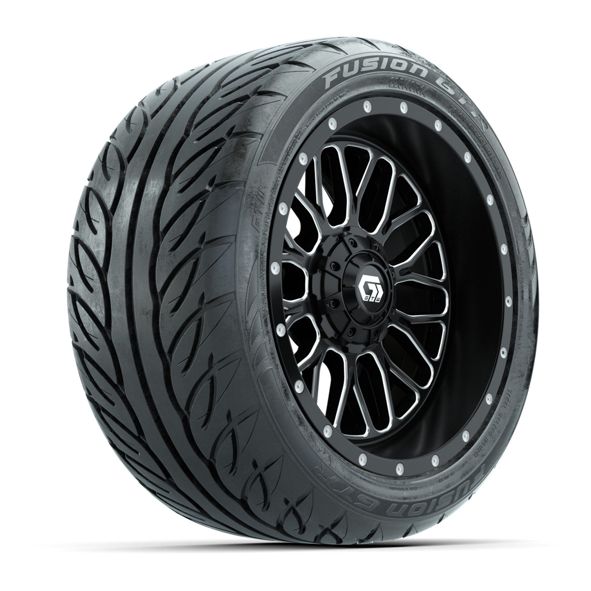 GTW Helix Machined/Black 14 in Wheels with 225/40-R14 Fusion GTR Street Tires Full Set