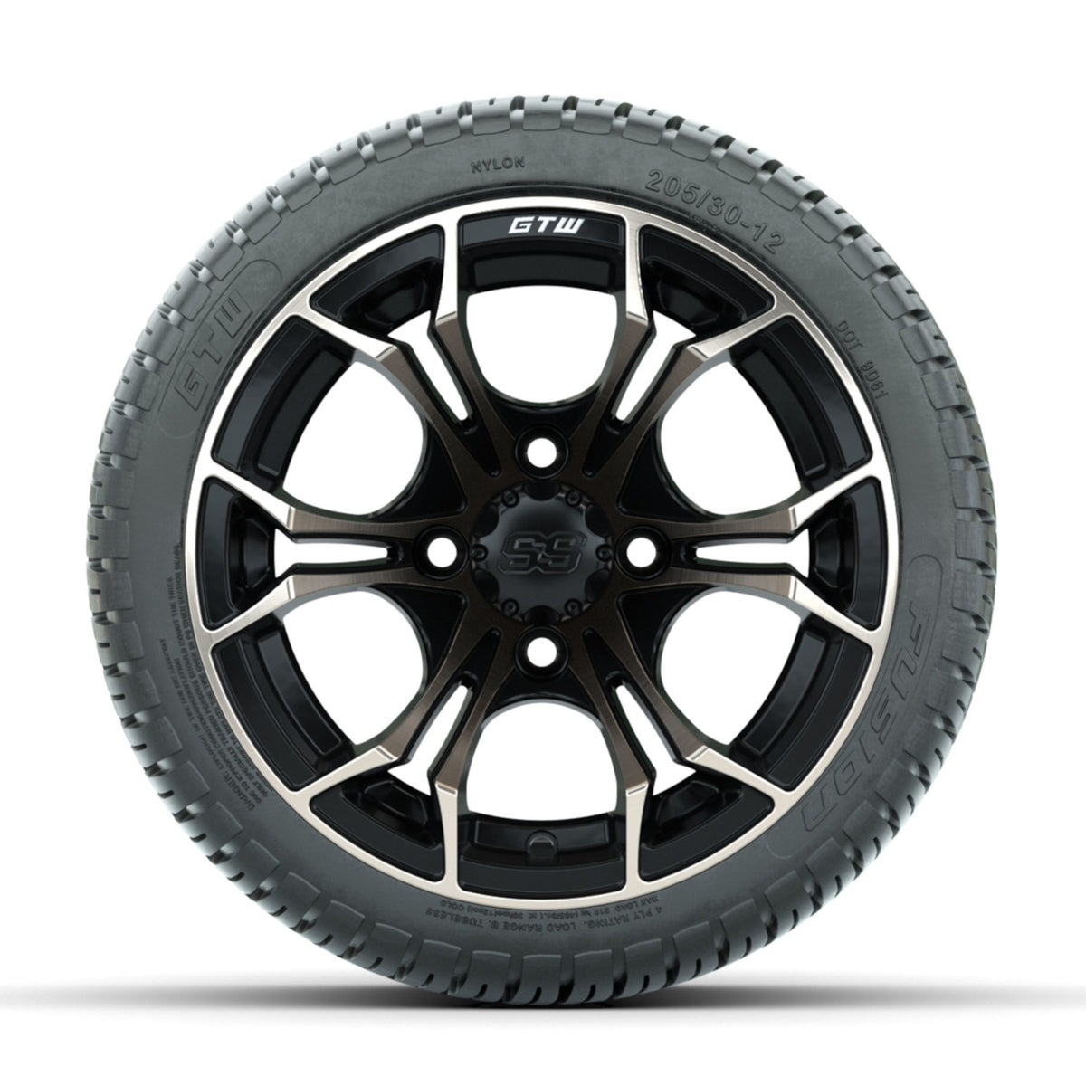 GTW Spyder Bronze/Matte Black 12 in Wheels with 205/30-12 Fusion Street Tires Full Set