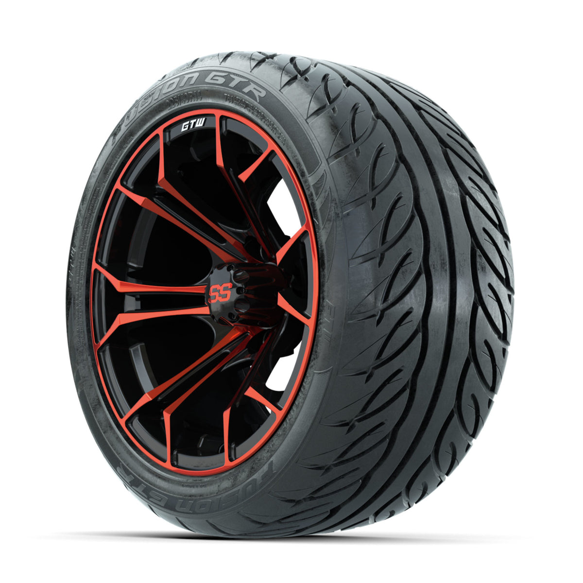 GTW Spyder Red/Black 14 in Wheels with 225/40-R14 Fusion GTR Street Tires Full Set