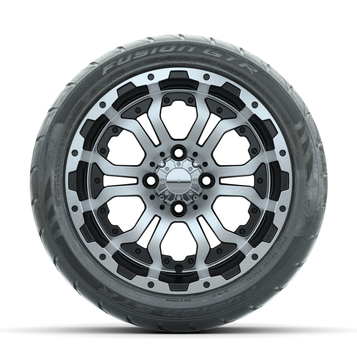 GTW Omega Machined/Black 14 in Wheels with 225/40-R14 Fusion GTR Street Tires Full Set