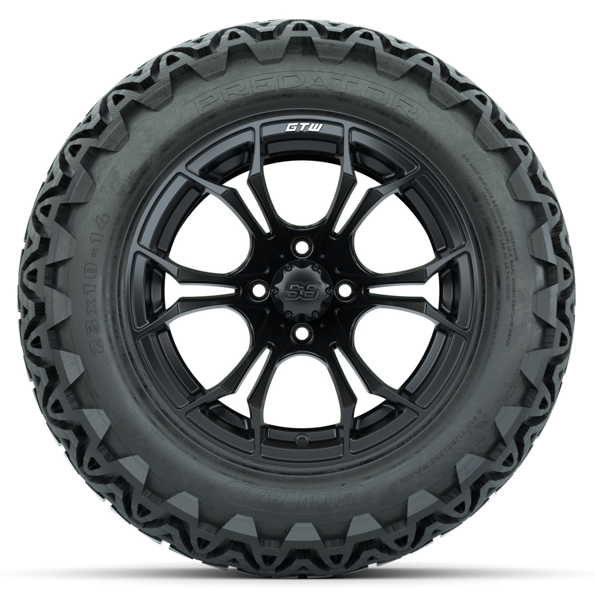 GTW Spyder Matte Black 14 in Wheels with 23x10-14 GTW Predator All-Terrain Tires Full Set