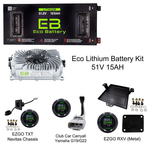 Eco Battery 51V 105aH LifePoh4 Lithium Golf Cart Battery Kit Club Car CarryAll
