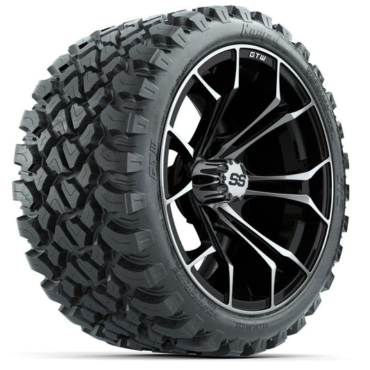 Set of 4 GTW 15" Spyder Machined Black Golf Cart Wheels on 23" Nomad A/T Tires