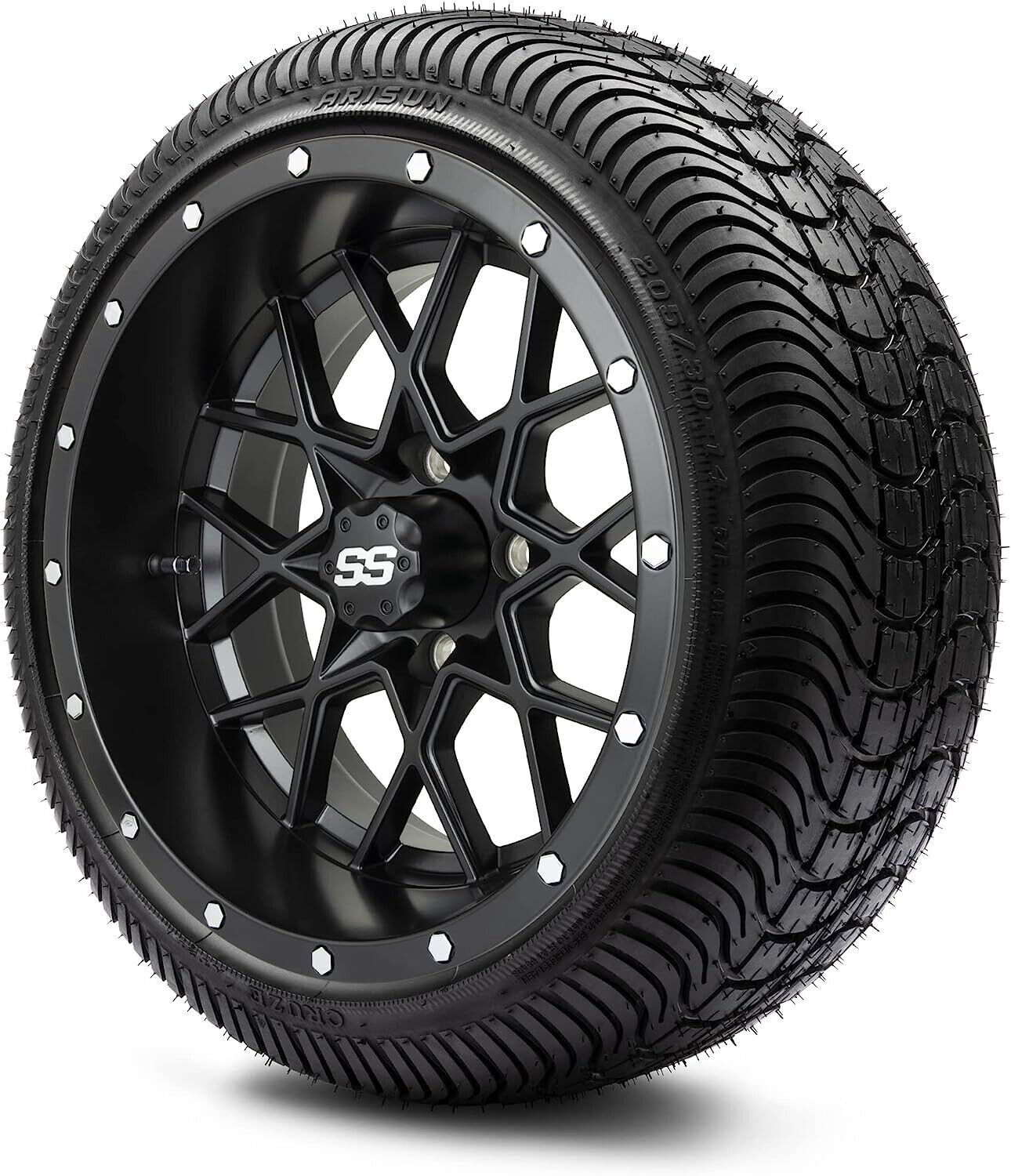 14" Vortex Black Wheel w 205 30 14 Tire Golf Cart ezgo club Wheel Combo