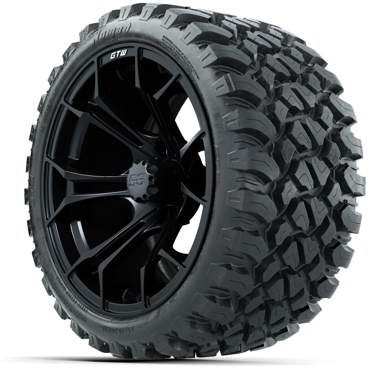 Set of 4 GTW 15" Spyder Matte Black Golf Cart Wheels on 23" Nomad A/T Tires