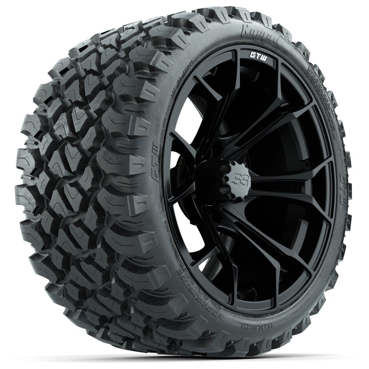 Set of 4 GTW 15" Spyder Matte Black Golf Cart Wheels on 23" Nomad A/T Tires