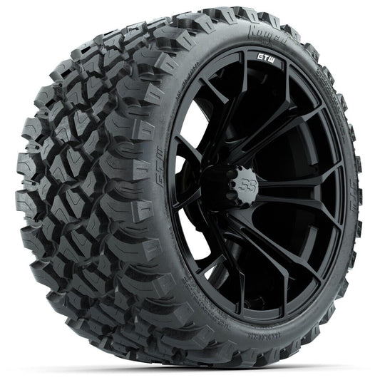 Set of 4 GTW 15" Spyder Matte Black Golf Cart Wheels on 23" Nomad A/T Tires
