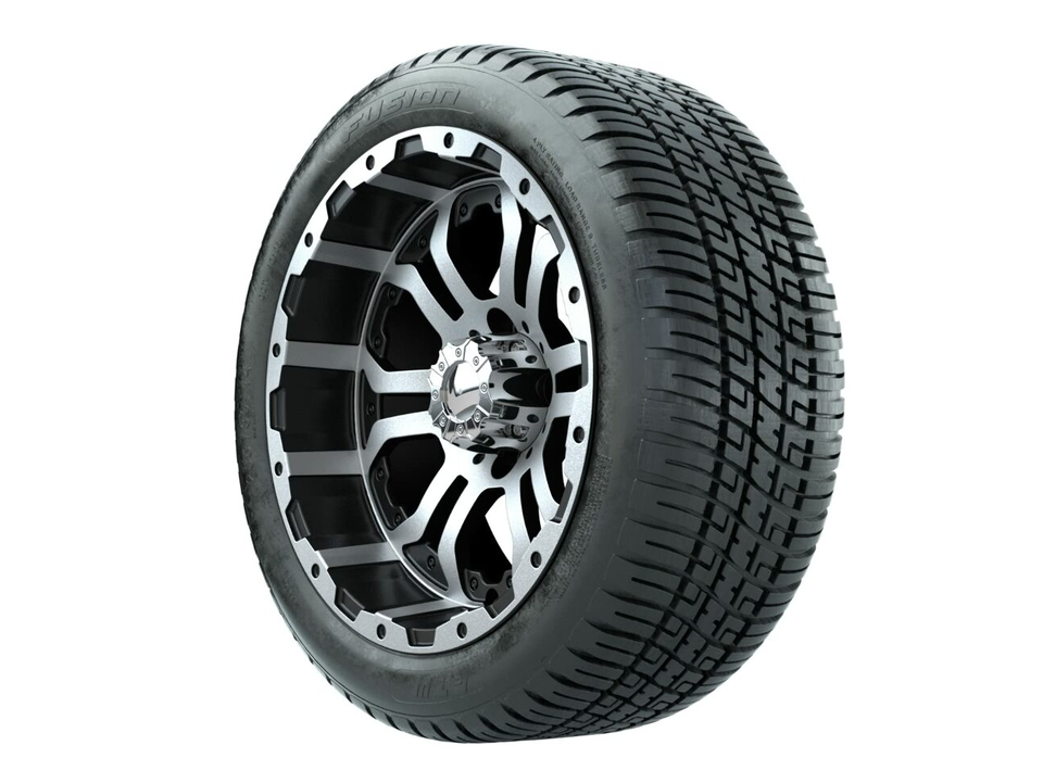 Set of 4 GTW 14" Omega Machined/Black Golf Cart Wheels on 19.5" Street Tires