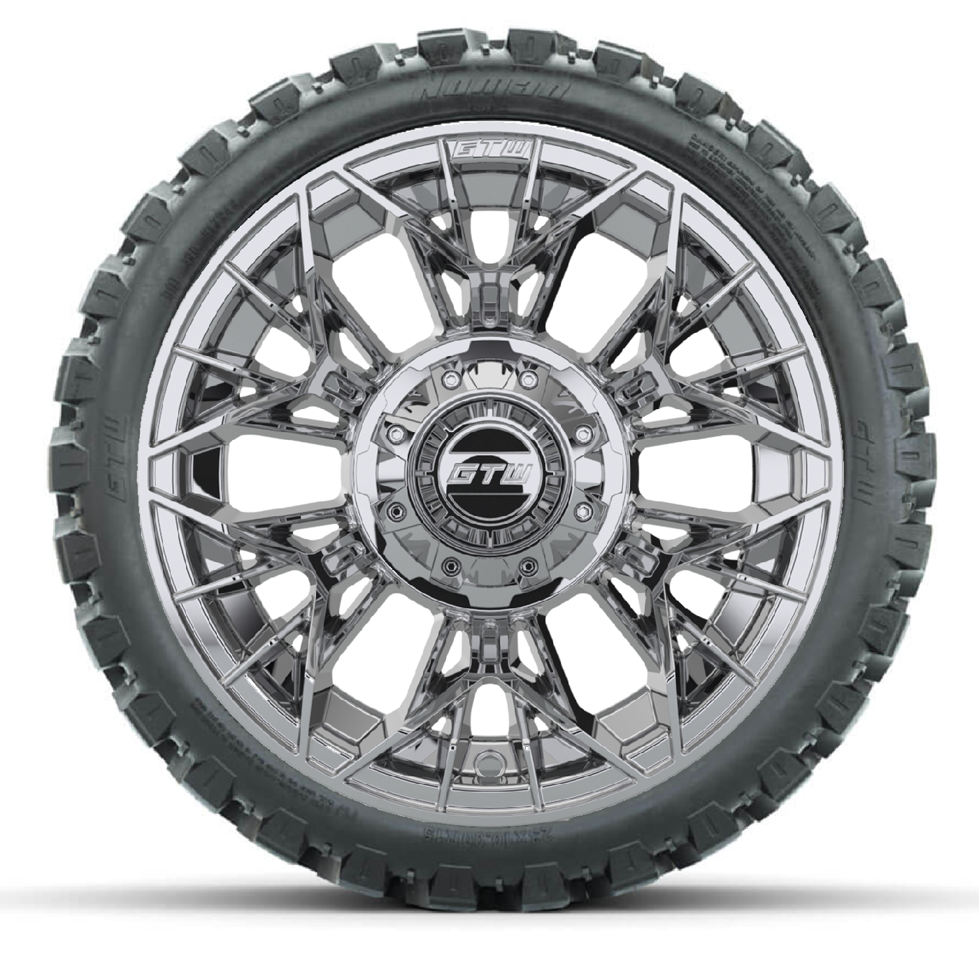 Set of 4 GTW 15" Stellar ALL CHROME Golf Cart Wheels on 23" Nomad A/T Tires