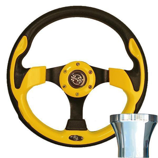 STEERING WHEEL KIT, YELLOW/RALLY 12.5 W/CHROME ADAPTER, CLUB