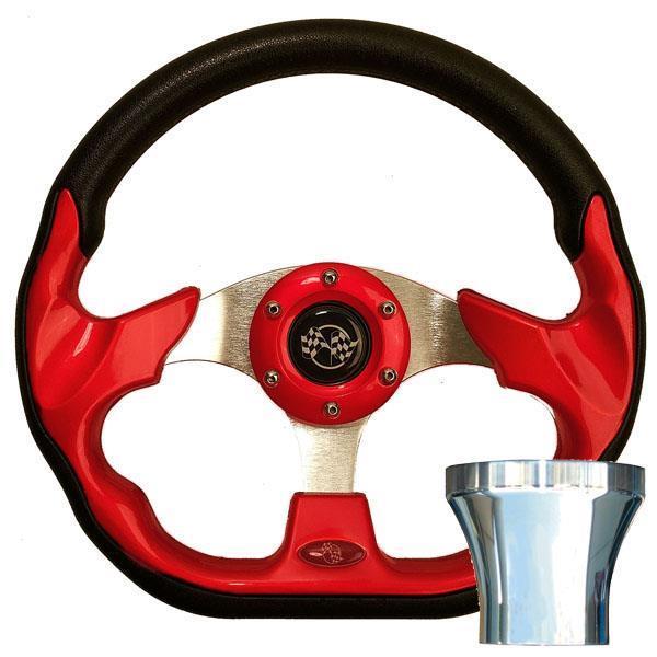 STEERING WHEEL KIT, RED/RACE 12.5 W/CHROME ADAPTER, CLUB CAR