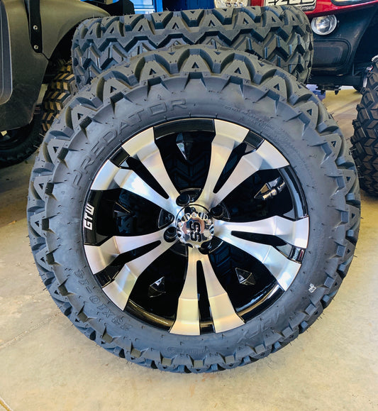 14" VAMPIRE ALUMINUM BLACK WHEELS 23" ALL TERRAIN TIRES GOLF CART set of 4