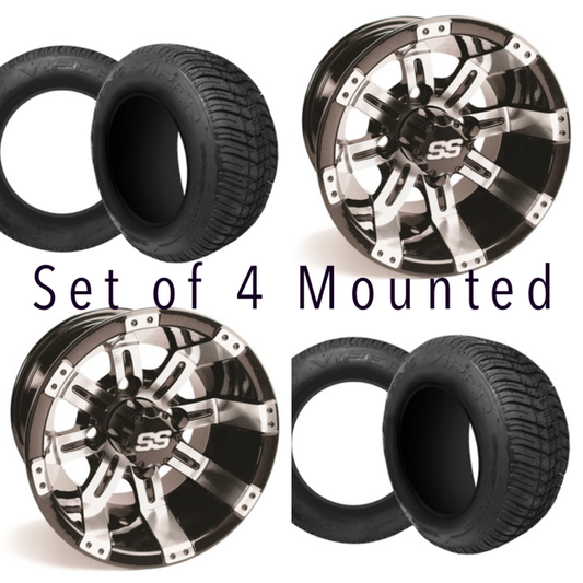 BLOWOUT Set of 4 - 10 inch Tempest Golf Cart Wheels on 205 50 10 Street Tires