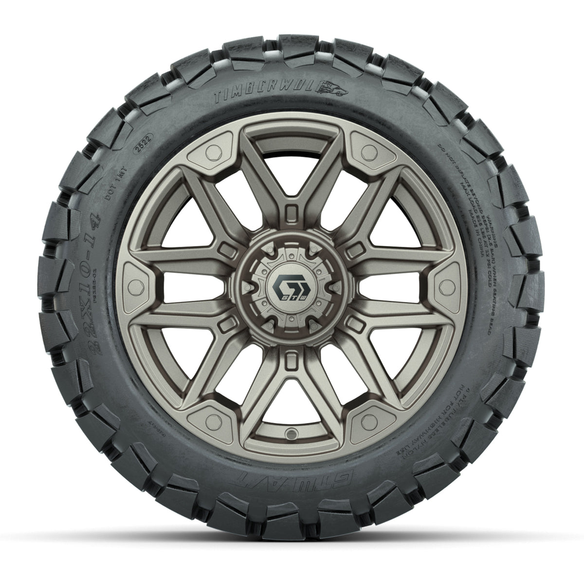 GTW® Graffiti Satin Bronze 14 in Wheels with 22x10-14 Timberwolf All-Terrain Tires Full Set
