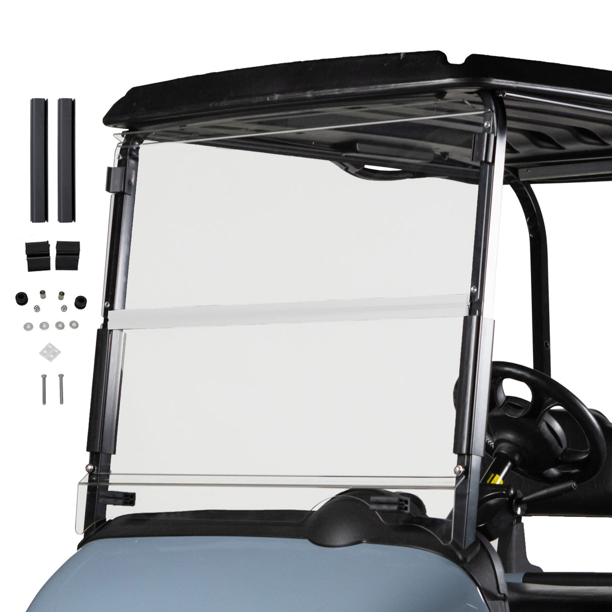 Clear E-Z-GO RXV Impact-Resistant Folding Windshield (Years 2008-Up)
