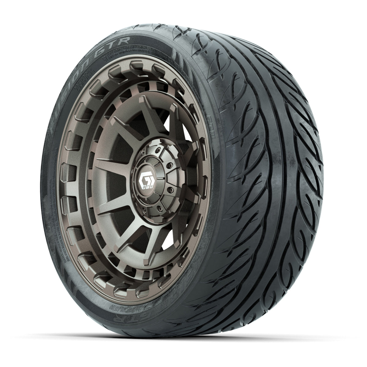 GTW® Barricade Satin Bronze 14 in Wheels with 205/40-R14 Fusion GTR Steel Belted Street Tires Full Set