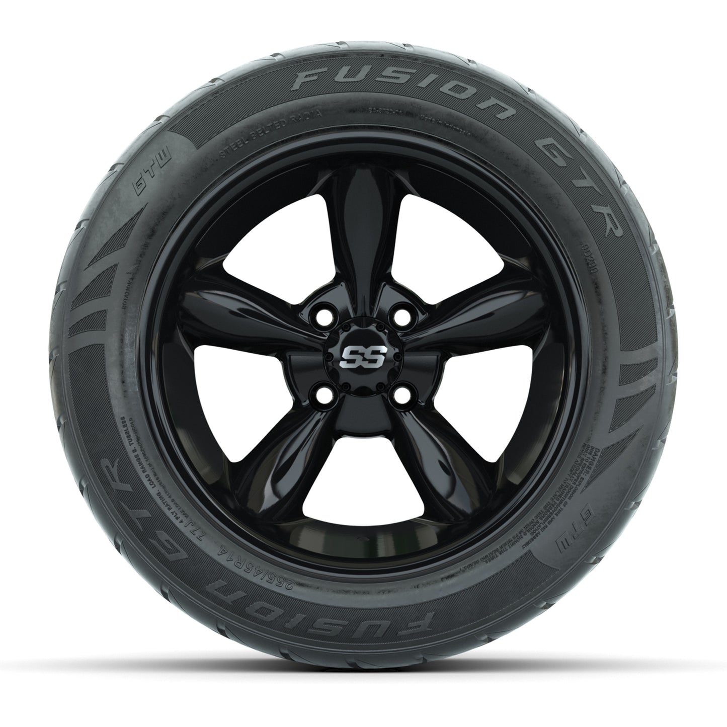 14" GTW® Godfather Black Golf Cart Wheels & 255/45-R14 Fusion GTR Radial Street Tires (Set of 4)