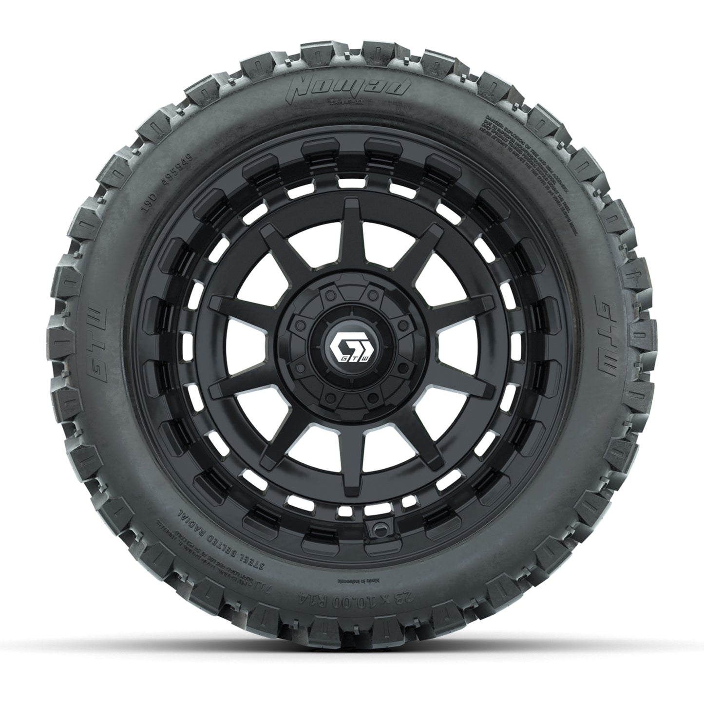 GTW® Barricade Black 14" Wheels with 23x10-R14 Nomad Steel Belt Radial All-Terrain Tires – Set of 4