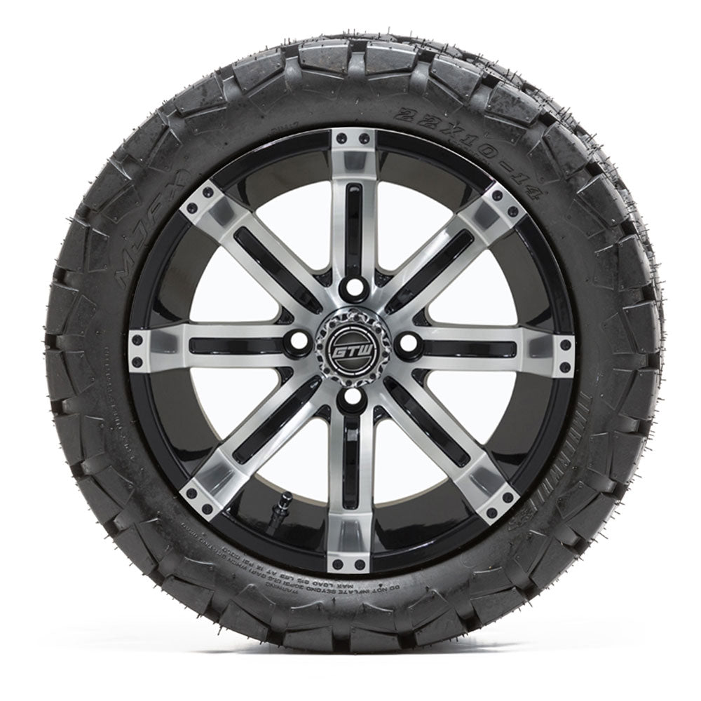 GTW Tempest 14" Black & Machined Wheels with 22" Timberwolf A/T Tires — Set of 4