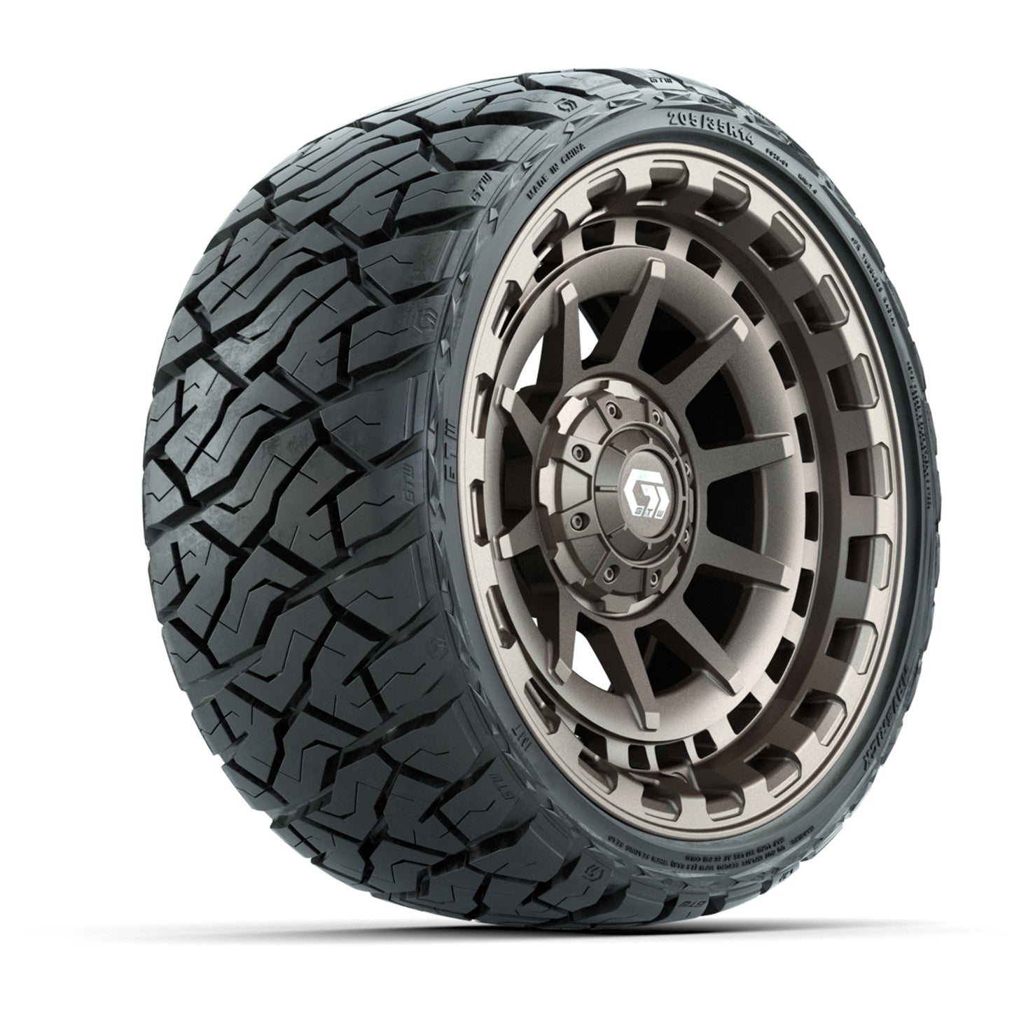 GTW Barricade Satin Bronze 14 in Wheels with 205/35-R14 Maverick Low-Profile All-Terrain Tires – Full Set
