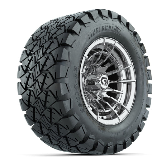 GTW® Boost Chrome 12 in Wheels with 22x10-12 Timberwolf All-Terrain Tires Full Set