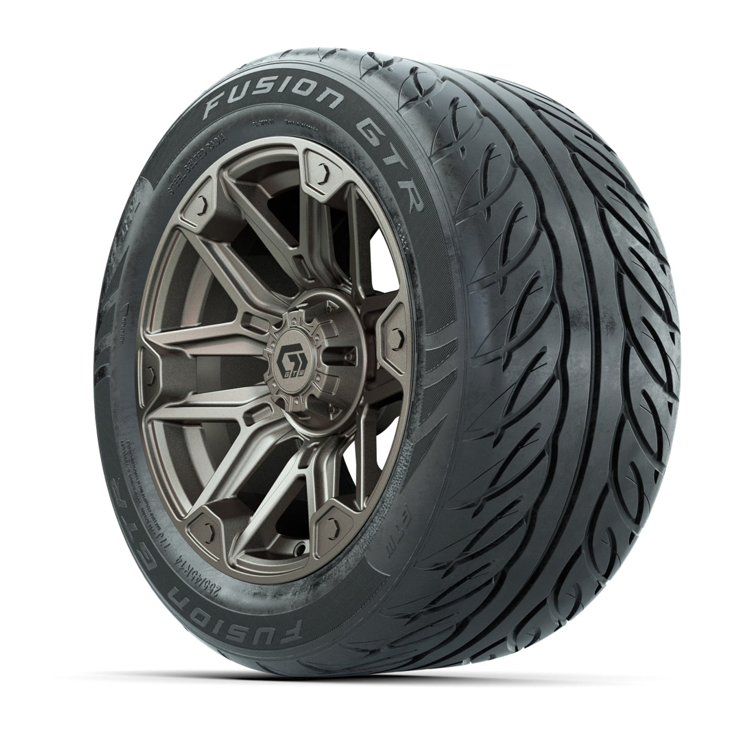 14" GTW® Graffiti Bronze/Black Golf Cart Wheels & 255/45-R14 Fusion GTR Radial Street Tires (Set of 4)