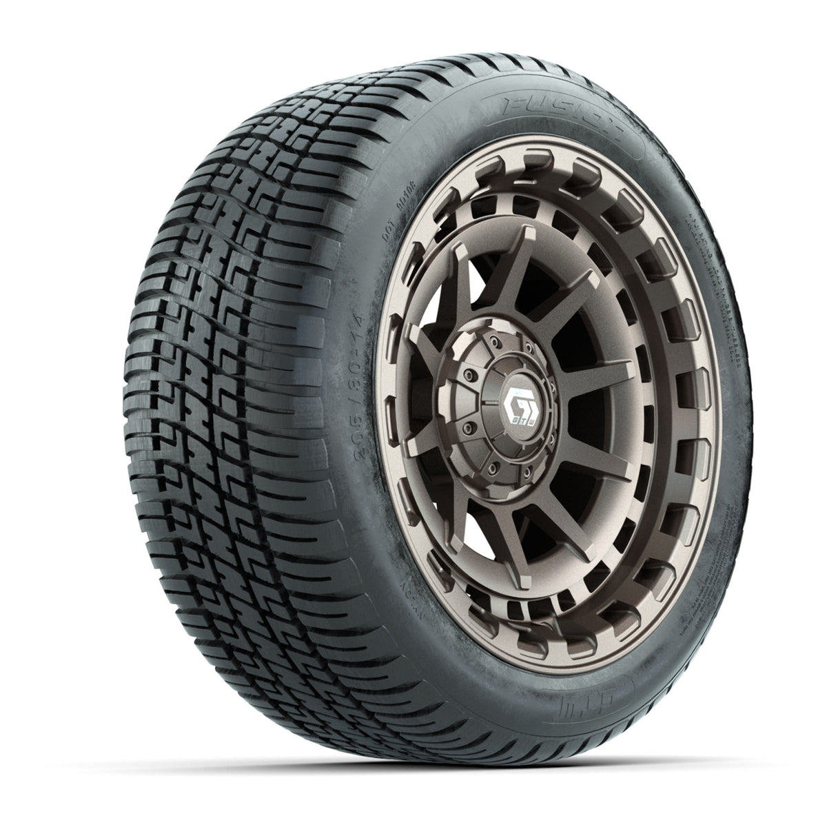 GTW® Barricade Satin Bronze 14 in Wheels with 205/30-14 Fusion Street Tires Full Set