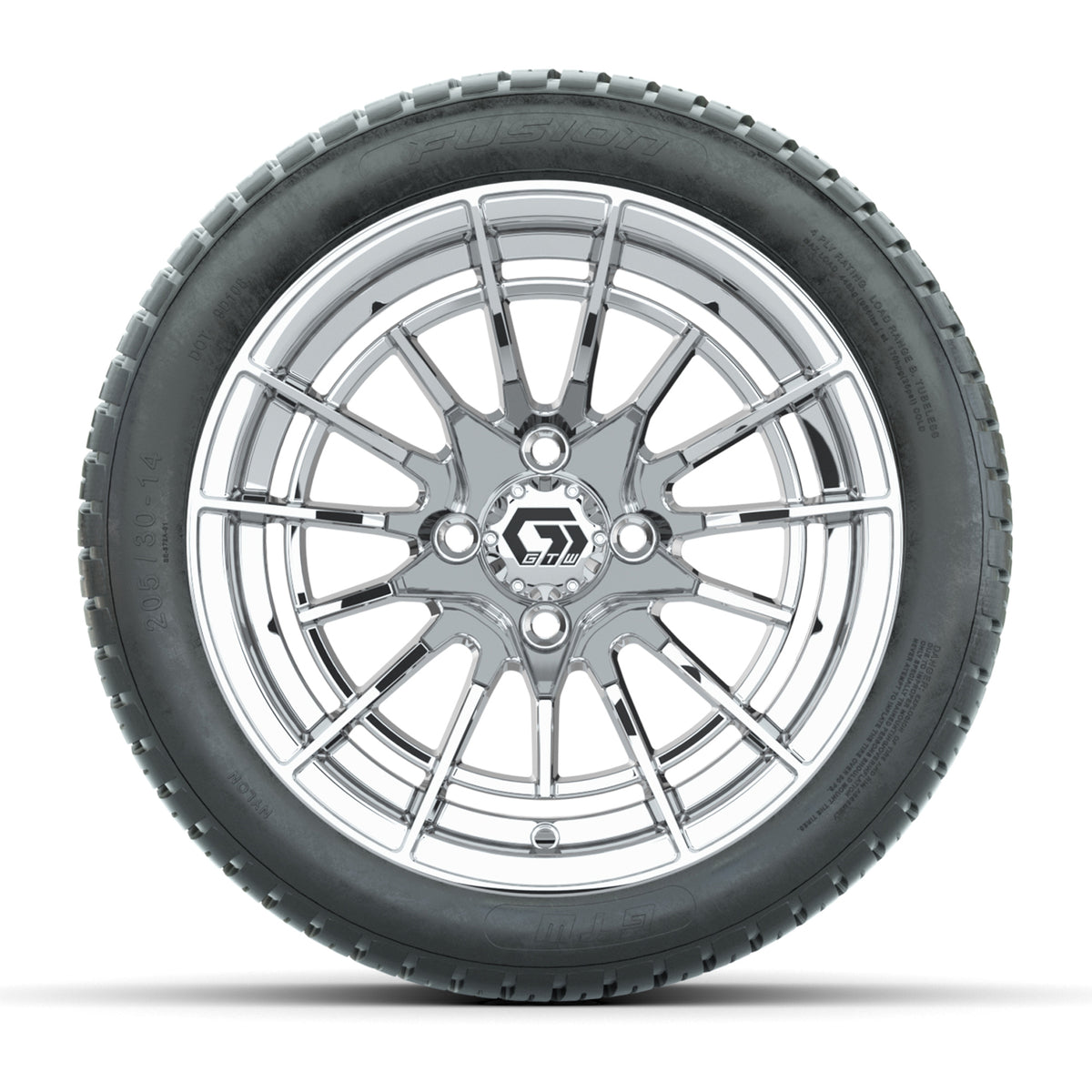 GTW® Boost Chrome 14 in Wheels with 205/30-14 Fusion Street Tires Full Set