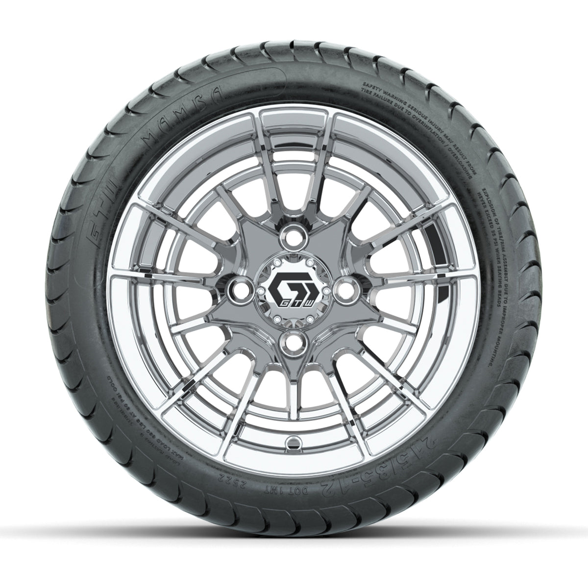 GTW® Boost Chrome 12 in Wheels with 215/35-12 Mamba Street Tires Full Set