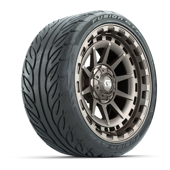 GTW® Barricade Satin Bronze 15 in Wheels with 215/40-R15 Fusion GTR Steel Belted Street Tires Full Set
