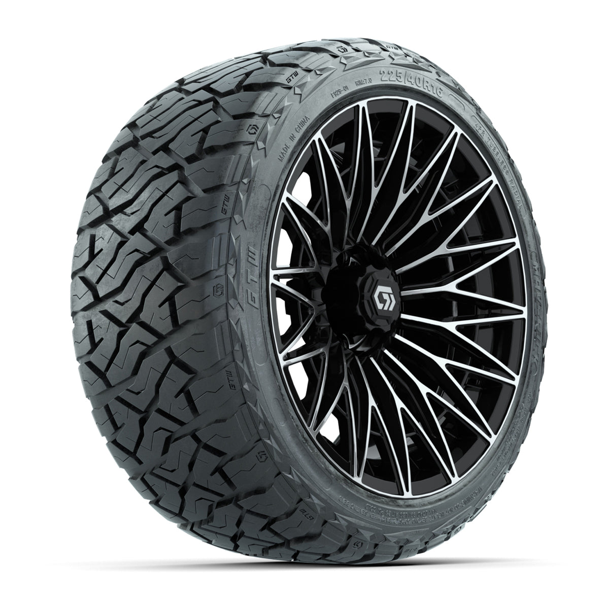 GTW 16" Blur Black/Machined Golf Cart Wheels & 225/40-R16 Maverick Street Tires