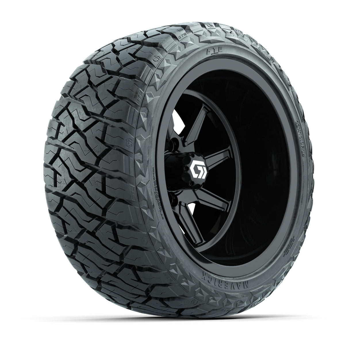 GTW Reaper Gloss Black 14" Golf Cart Wheels & 23X10-R14 Maverick Steel Belted Radial A/T Tires – Set of 4
