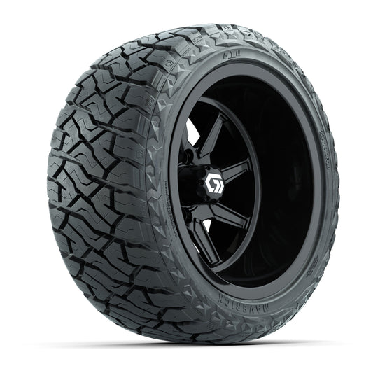 GTW Reaper Gloss Black 14" Golf Cart Wheels & 23X10-R14 Maverick Steel Belted Radial A/T Tires – Set of 4