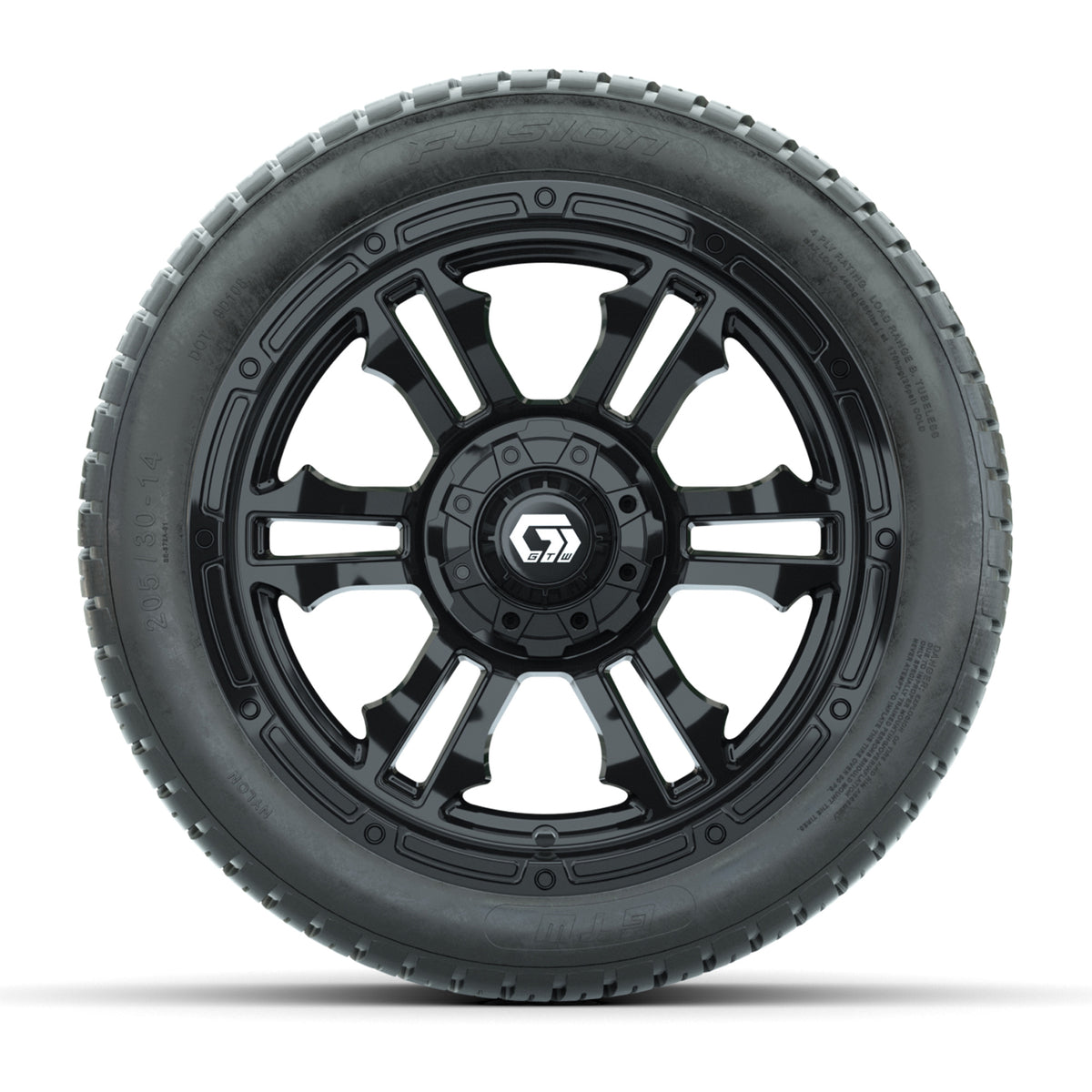GTW® Shogun Gloss Black 14 in Wheels with 205/30-14 Fusion Street Tires Full Set