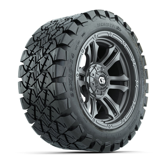 GTW® Shogun Gunmetal 14 in Wheels with 22x10-14 Timberwolf All-Terrain Tires Full Set