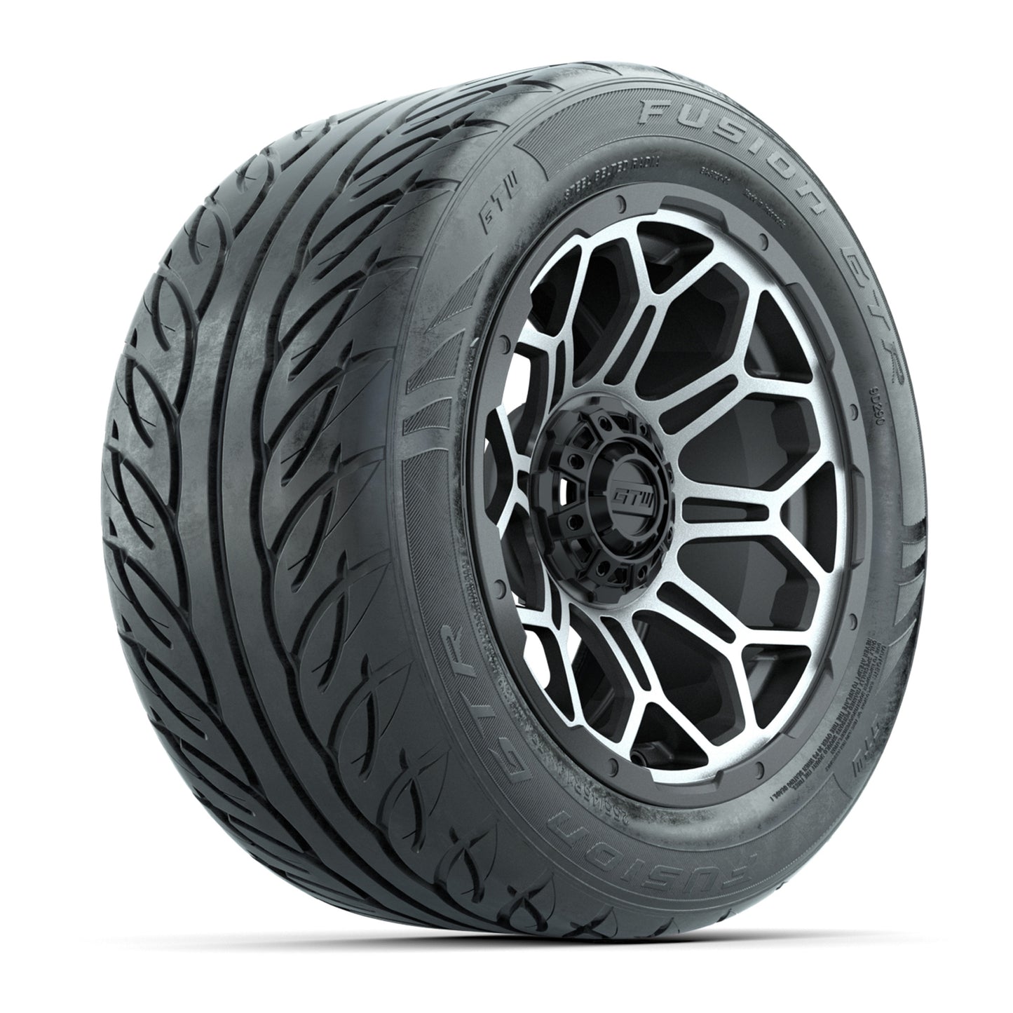 14" GTW® Bravo Matte Gray/Machined Golf Cart Wheels & 255/45-R14 Fusion GTR Radial Street Tires (Set of 4)