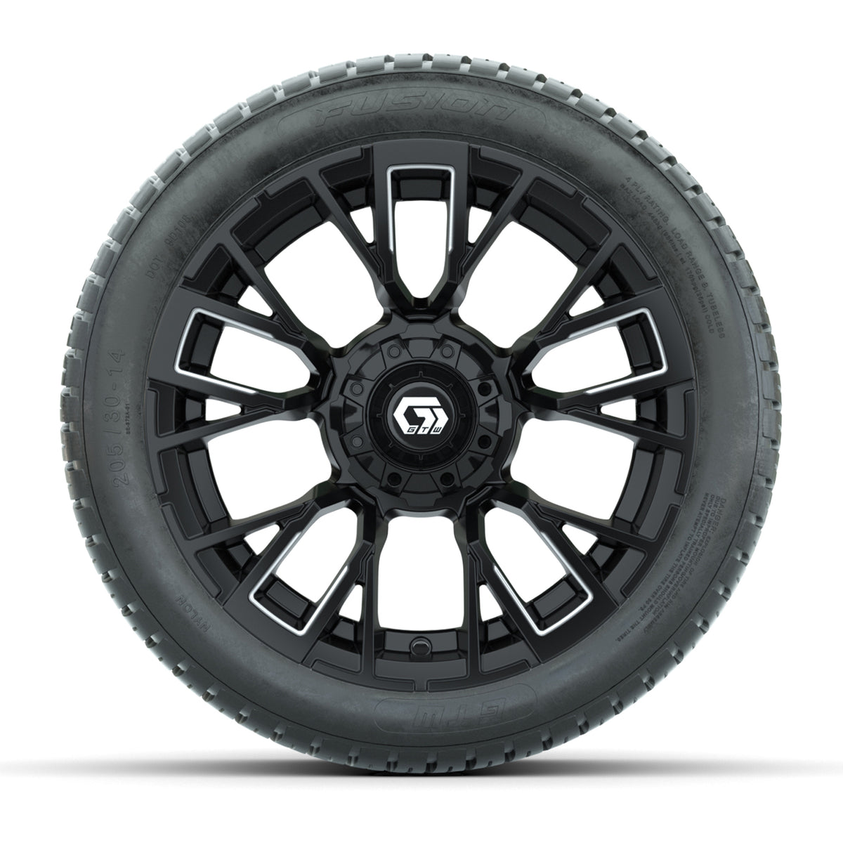 GTW® Vandal Matte Black/Machined 14 in Wheels with 205/30-14 Fusion Street Tires Full Set